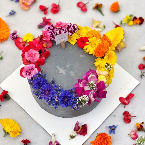 Concrete Edible Flowers Cake